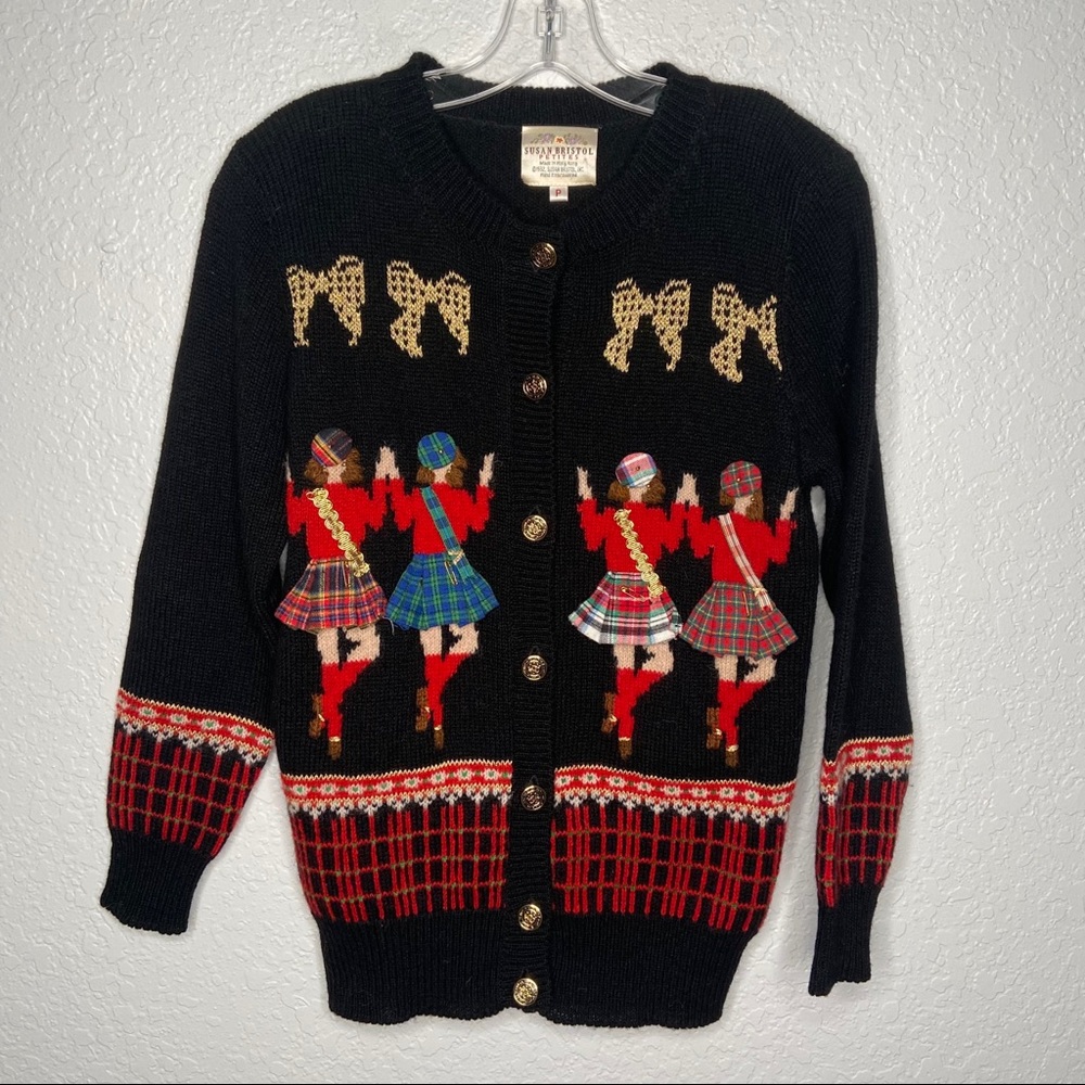 Vintage Ugly Cute Christmas Susan Bristol Petite Cardigan Sweater